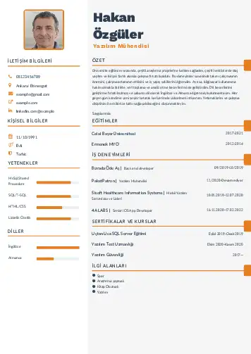 Yazılım Mühendisi Cv Örnekleri cv indir